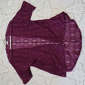 Fall Plum Purple Lace Day Top Short Sleeve Open Front Casual Everyday Sz Small